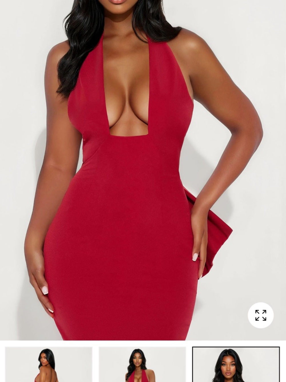 Plunge Halter Bodycon Dress in Red